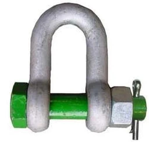 D-shackle, bolt type, used in marine rigging